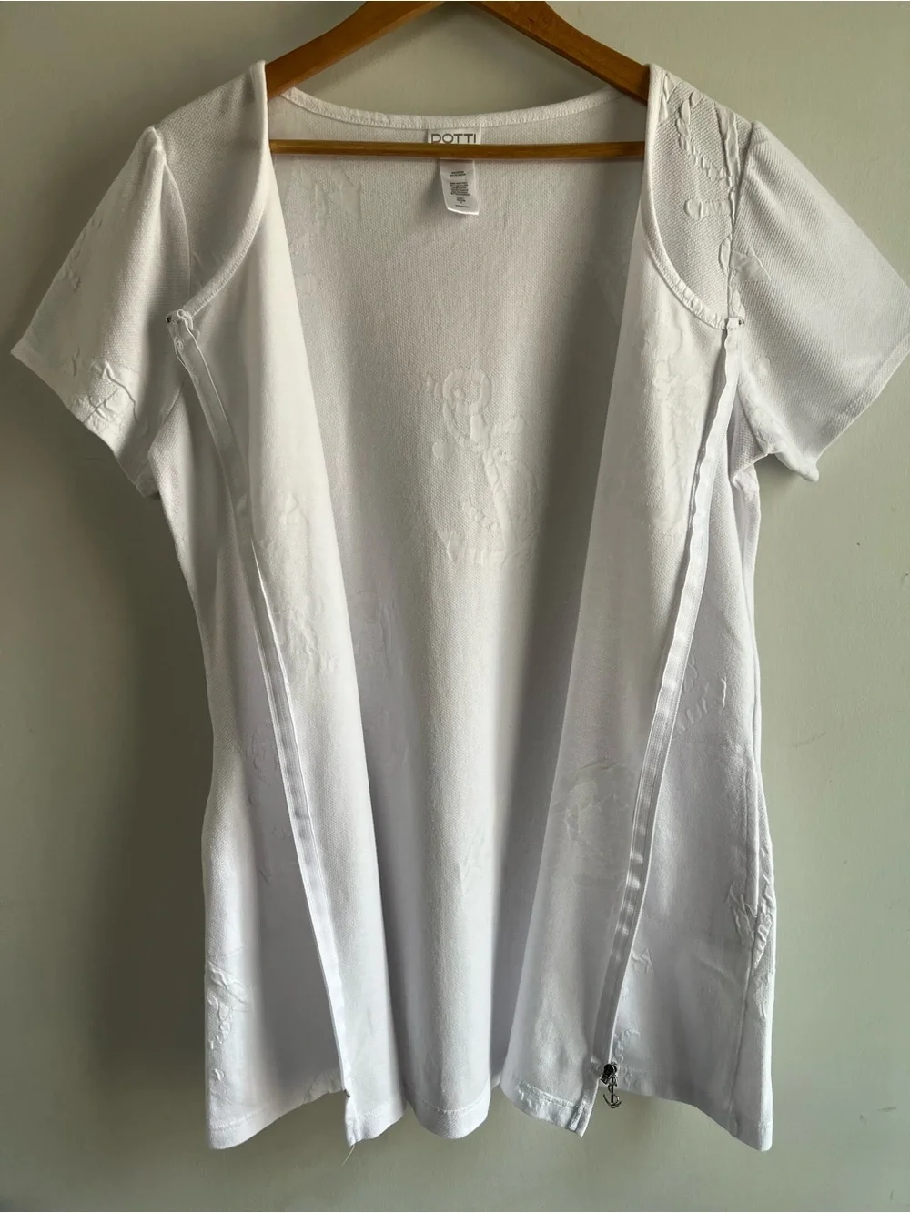 Dotti White Anchor Swim Cover Up Women’s Medium Zip Front Beach Coverup Nautical